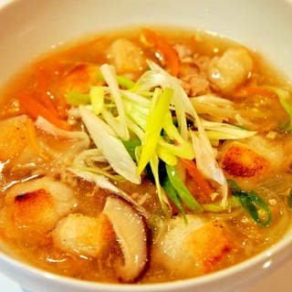豚こま肉と揚げ餅の野菜たっぷり中華スープ